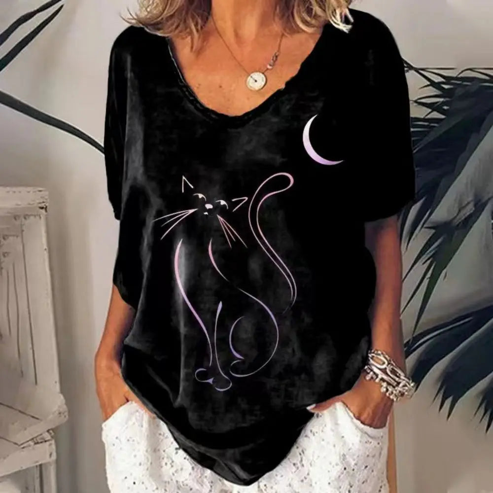 Moonlit Meow V-neck Tshirt