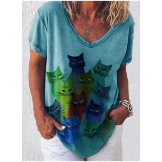 Rainbow Cat Cluster V-neck Tshirt